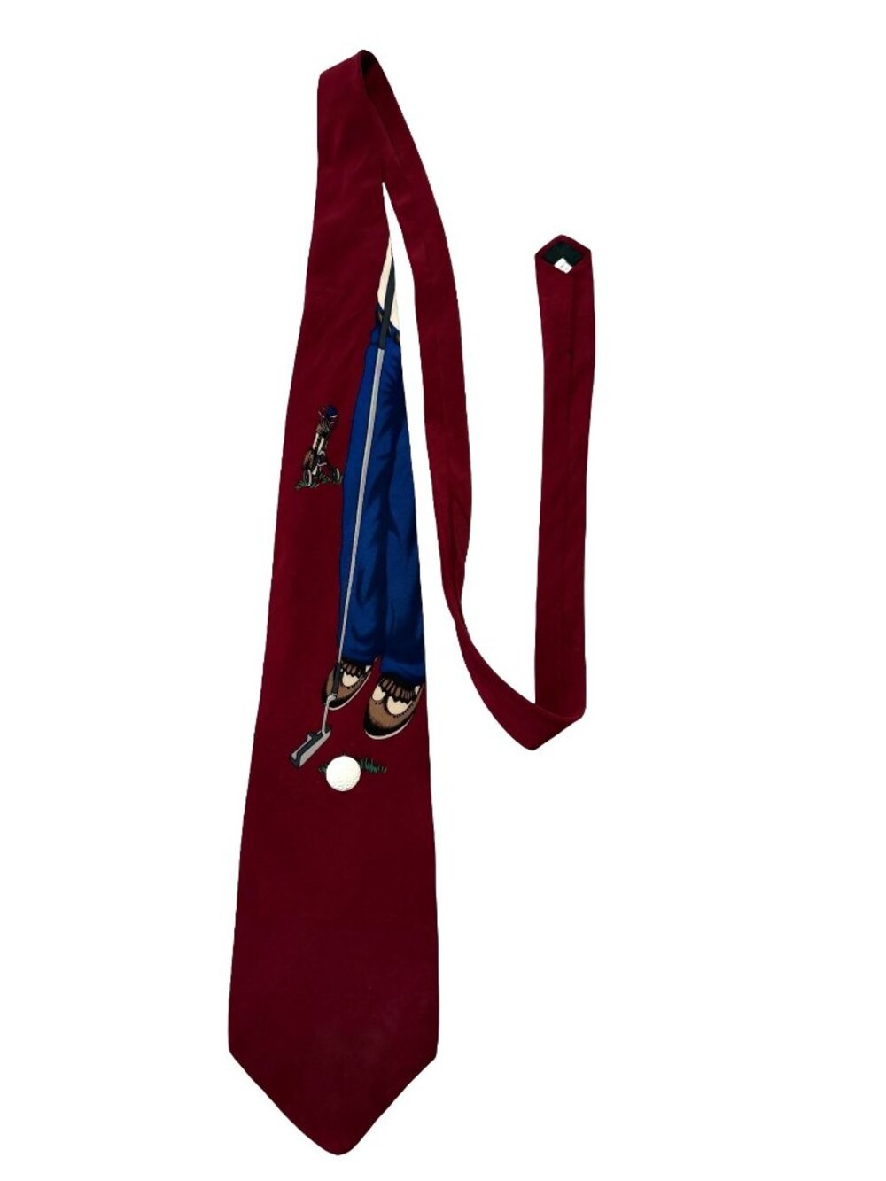 Vicky Davis "Tap In" Golfer Novelty Necktie Burgundy 100% Silk 3D Golf Ball Vint